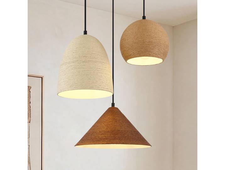 Suspension SOLKA 55 x 120 x 55cm Multicolore Piètement : Fer Abat-jour : Corde de chanvre LED E27