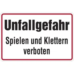 Hinweisschild, Unfallgefahr Spielen und Klettern verboten, 200 x 300 mm, Aluminium - 300x200x0.45 mm Aluminium geprägt