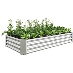 OKWISH Hochbeet aus Metall 30x180x90 cm Silber aus verzinktem Stahlwellblech ohne Boden mit gefalteter Innenkante wetterfest für Garten Terrasse