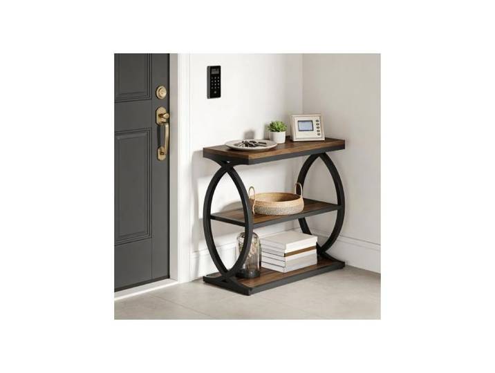 Table d'appoint style champêtre avec étagère ouverte et meuble de rangement installation pratique