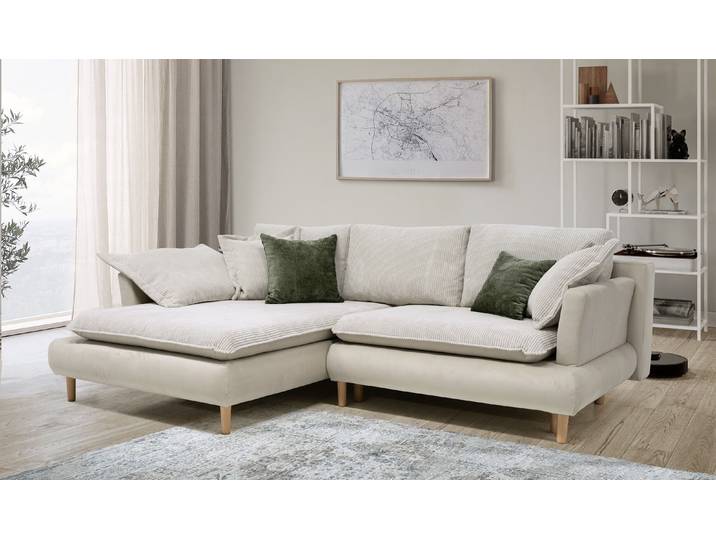 Ecksofa COLLECTION AB Mandela L-Form, B: 264 cm , beige, B:264cm H:94cm T:184cm, 100% Polyester, Sofas, Ecksofa, Schlaffunktion, Bettkasten & 5 Zierkissen, Federkern