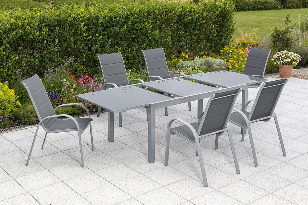 MERXXHANDELS Amalfi Set 7tlg 6 Sessel Semi Tisch 180(250)x100cm 16909489