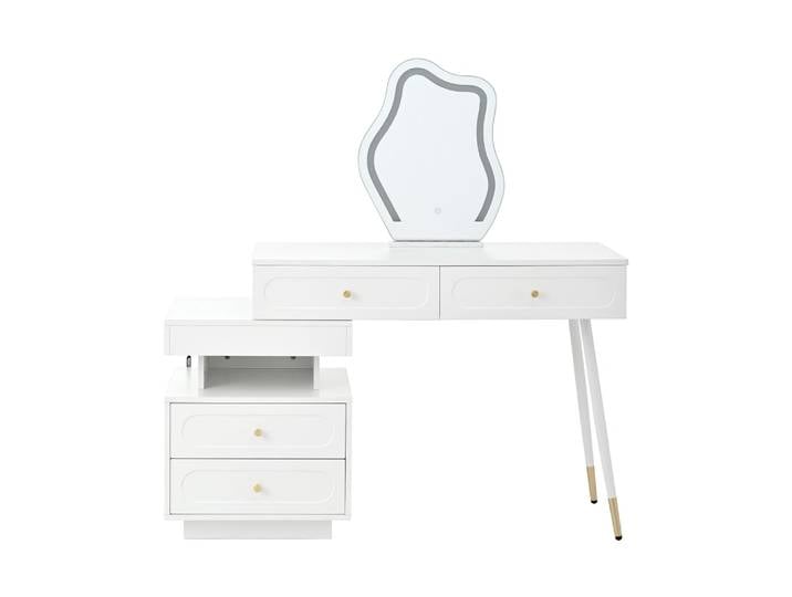 Coiffeuse Moderne Blanche avec Miroir LED et Rangement Multifonction