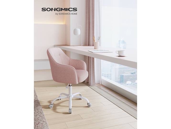SONGMICS Schreibtischstuhl, höhenverstellbar, Baumwoll-Leinen-Mischgewebe, rosa