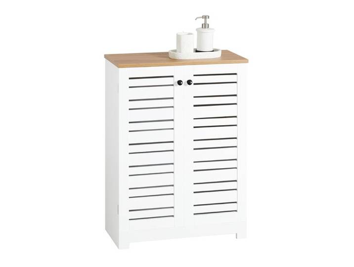 Meuble Bas Salle de Bain SoBuy BZR41-W Placard de Rangement - 2 Portes Persiennes - L60xP30xH82cm