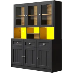 STILVORA Küchenschrank MDF Schwarz 140x40x175 cm mit LED und verstellbaren Fächern