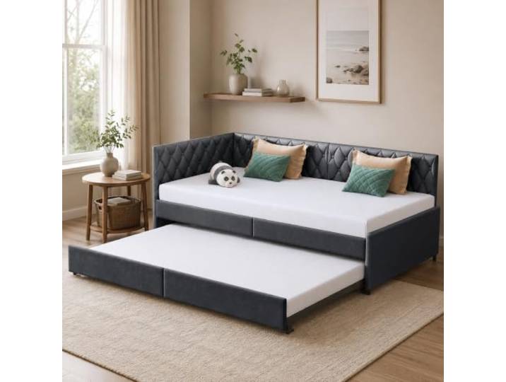 Quiaviank Schlafsofa 90x200cm mit Ausziehbarem Bett, Schlafcouch Ausziehbar Einzelbett mit Samtstoff, Tagesbett mit Lattenrost für Wohnzimmer, Schlafzimmer, Ohne Matratze, Grau