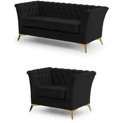 S-STYLE Chesterfield Polstergarnitur 2+1  Wilhelm ¦ schwarz ¦ Maße (cm): B: 175 H: 78