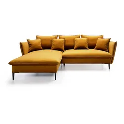 ECKSOFA SOLE Gelb Plüsch-Stoff mit Schlaffunktion