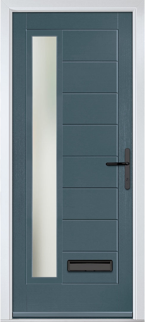 Crystal Direct Crystal GRP Front door Monza Right Anthracite Grey 890mm x 2090mm Open in Right hand Stipolytte Glass Slate Grey 89mm x 209mm