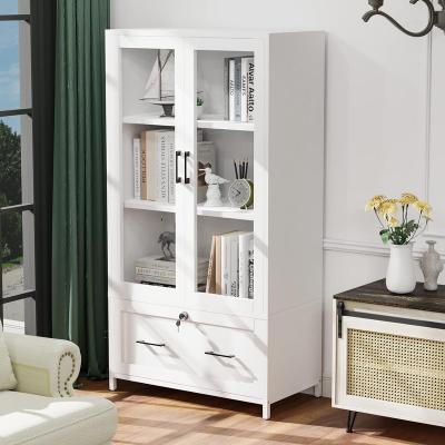 Large Combo Storage Cabinet Display Bookcase Glass Doors Pantry