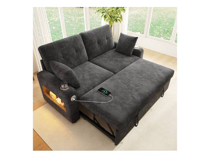 i@home 2-Sitzer Sofa mit Relaxfunktion, Doppelsofa,multifunktional Sofa für Wohnzimmer, Ausziehbares Sofa mit LED-Beleuchtung,2 Kissen, Kleines Sofa, Grau