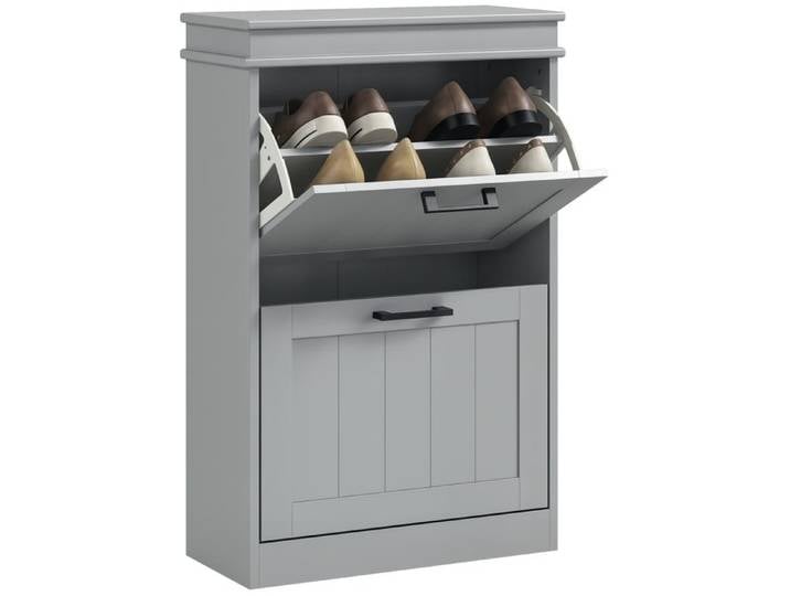 Meuble à chaussures étroit 2 portes basculantes avec étagères réglables profondeur 24 cm gris 54 x 24 x 82 5 cm