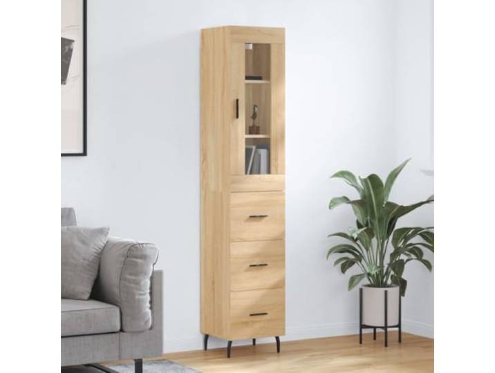 RJPLMFV Anrichte hoch, Sonoma-Eiche, 34,5 x 34 x 180 cm, Holz Aufbewahrungsschrank mit Flügeltüren, Metallfüßen, langlebig, Wandbefestigung inklusive