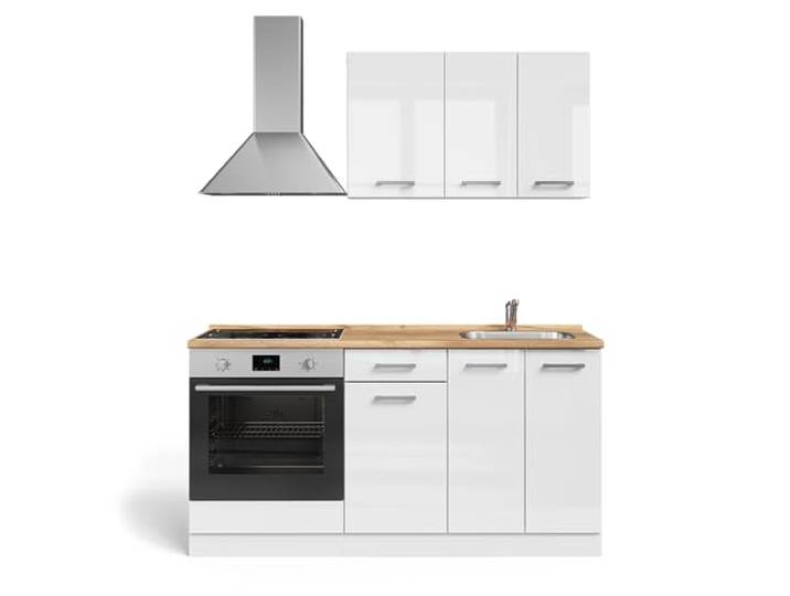 Vicco Singleküche R-Line, Weiß Hochglanz/Weiß, 160 cm mit Herdumbauschrank mit Arbeitsplatte, zur Integration von Elektrogeräten und Spüle vorbereitet