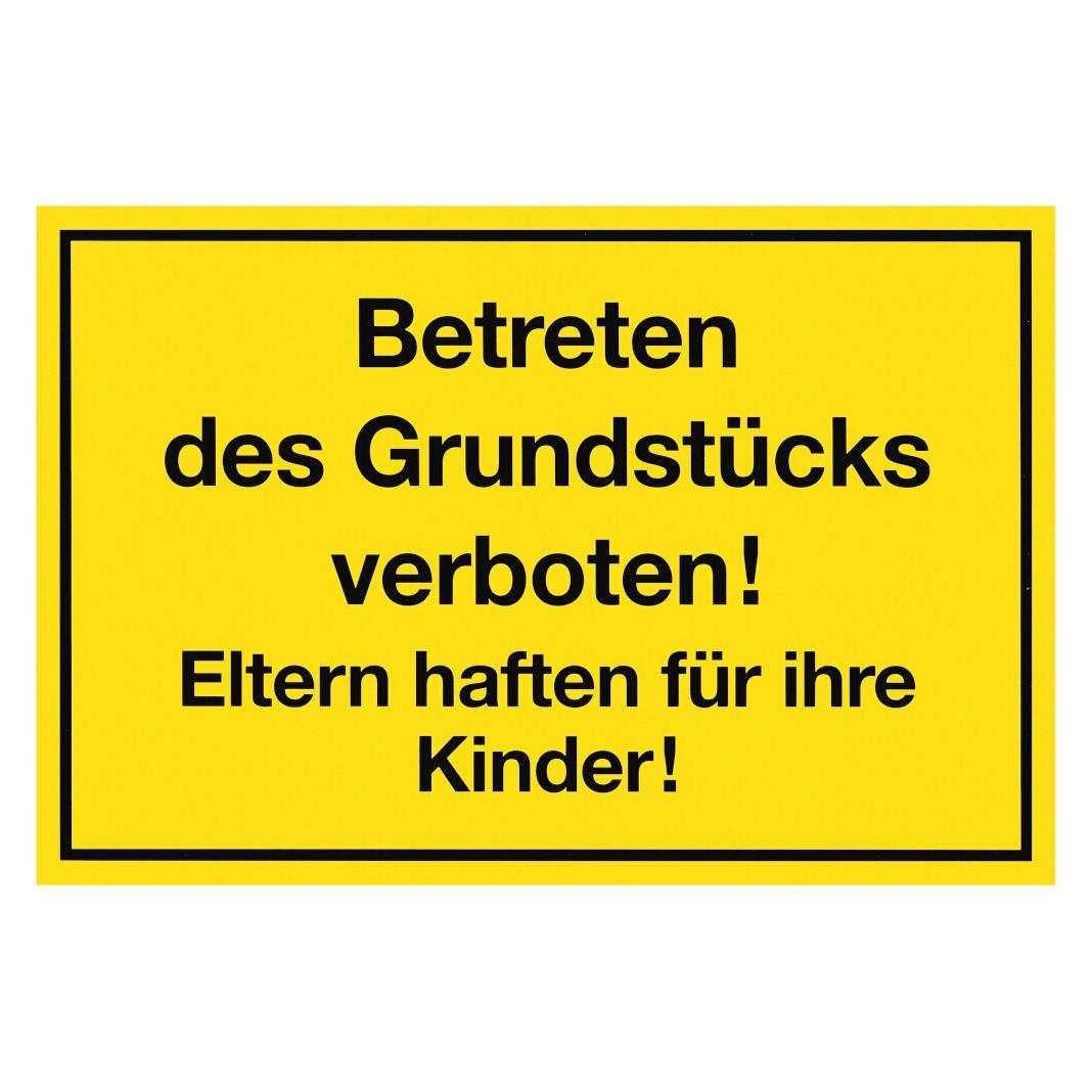 Meister Hinweisschild "Betreten des Grundstücks verboten" gelb, 15 x 25 cm aus Kunststoff (WU0500100)