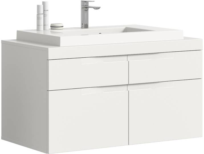 Waschtisch GOODPRODUCT MAOI, inklusive Mineralguss-Aufsatzwaschbecken, Breite 100cm , weiss (weiß, weiß matt), B:100cm H:54cm T:50cm, Holzwerkstoff, MDF, Mineralguss, Waschtische, Waschtisch, Waschbecken, Waschbeckenschrank, Kommode, Badunterschrank