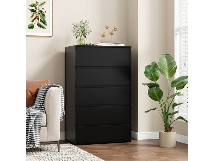 Getone Commode 4 Tiroirs Commodes Chambre Petite Commode Noire Meuble de Rangement pour Chambre Salon 60x40x100 cm