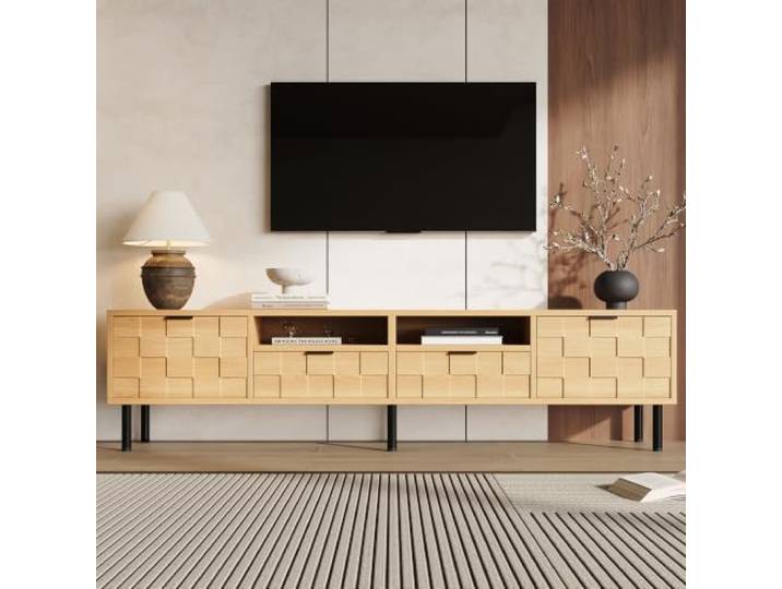 VIIOOIIV TV-Schrank, Lowboard 200 cm lang, Fernsehtisch für Wohnzimmer mit Schublade, Regalen und Schrank, Natürlich (200 * 35 * 44.5 cm)