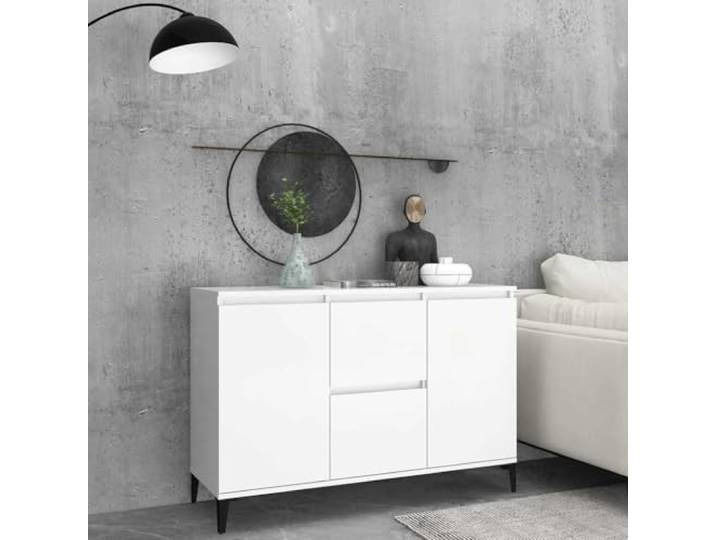 RJPLMFV Anrichte, Weiß, 102 cm, 2 Schubladen, 2 Türen Füße aus Metall, Holz, Regal für Wohnzimmer, einfache Reinigung