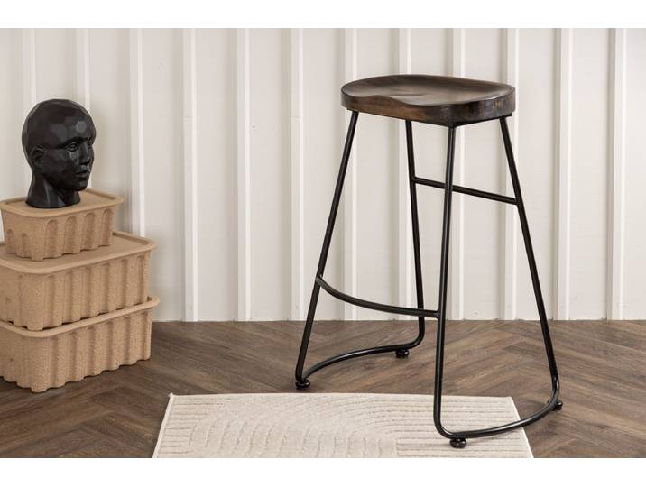 2er Set - Barhocker Otto mit Sitzfläche aus Kieferholz und Gestell aus Stahl - Holzoptik-Schwarz - Luxusbetten24