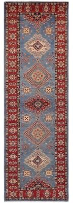 Treasured Knots Caucasian Super Kazak Kiara Light Blue/Red Hand Knotted Wool Runner - 2'11'' x 9'8''