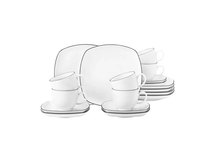 Seltmann Weiden Service à café carré Lido black line 18 pièces Blanc à bordure noire