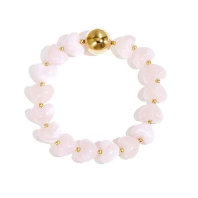 Perlenarmband ADELIA´S "Armband Perlenarmband mit Herzperlen, 17 cm", rosa, Armbänder, Damen, 17cm, Edelstahl, Perlenarmband