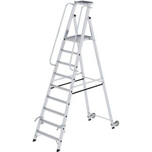 MUNK Podestleiter 51089, mit nivello-Leiterfüße, fahrbar, klappbar, mit 9 Stufen