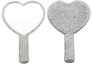 Fusion Finds Diamond Heart Handheld Makeup Mirror With Rhinestone Handle Portable Vanity Beauty Mirror k