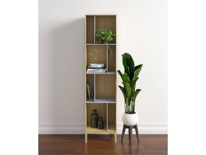 Bücherregal WOODMAN Abbeywood , grau (eiche, grau), B:45cm H:185cm T:35cm, Regale, Bücherregal, Holzfurnier aus Eiche, FSC-zertifiziert