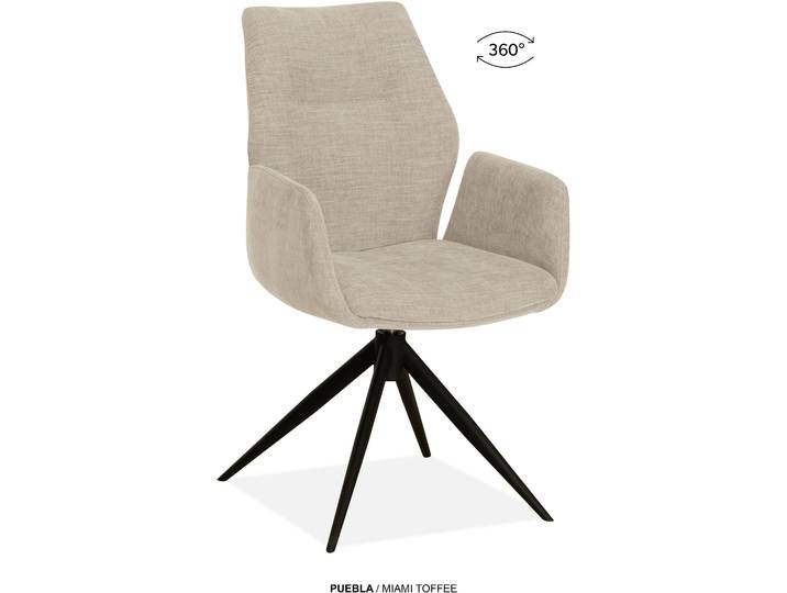 Esszimmerstuhl OMG DESIGN Puebla , beige (toffee, schwarz, toffee), B:55,5cm H:91,5cm T:63,5cm, Polyester, Stühle, Esszimmerstuhl, Drehstuhl mit auto-return, Armlehnenstuhl