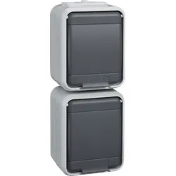 ELSO ELG445419 - Steckdose, 2-fach, 16A, IP44, senkr., AquaTop, Steckklemme, grau