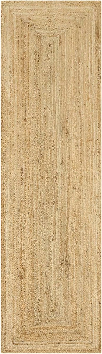 Handgeweven Jute Loper met Geometrisch Patroon - Beige - Rechthoekig