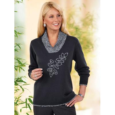 Strickpullover CLASSIC BASICS "Pullover", Damen, Gr. 42, grau (anthrazit), 93% Polyacryl, 5% Polyester, 2% Lurex, unifarben, figurumspielend, Pullover Strickpullover