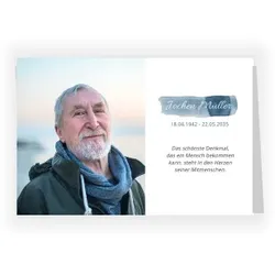Einladungskarte Trauerfeier: Aquarellstrich mit Foto in Weiß