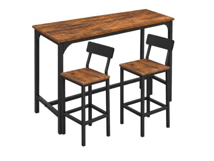 BEGRYF Bartisch-Set mit 2 Barhockern, 108 x 50 x 90 cm, Braun/Schwarz MDF und Metall, Set mit 2 Barhockern, Rückenlehnen, Fußstützen, rustikale Holzoptik, für Esszimmer