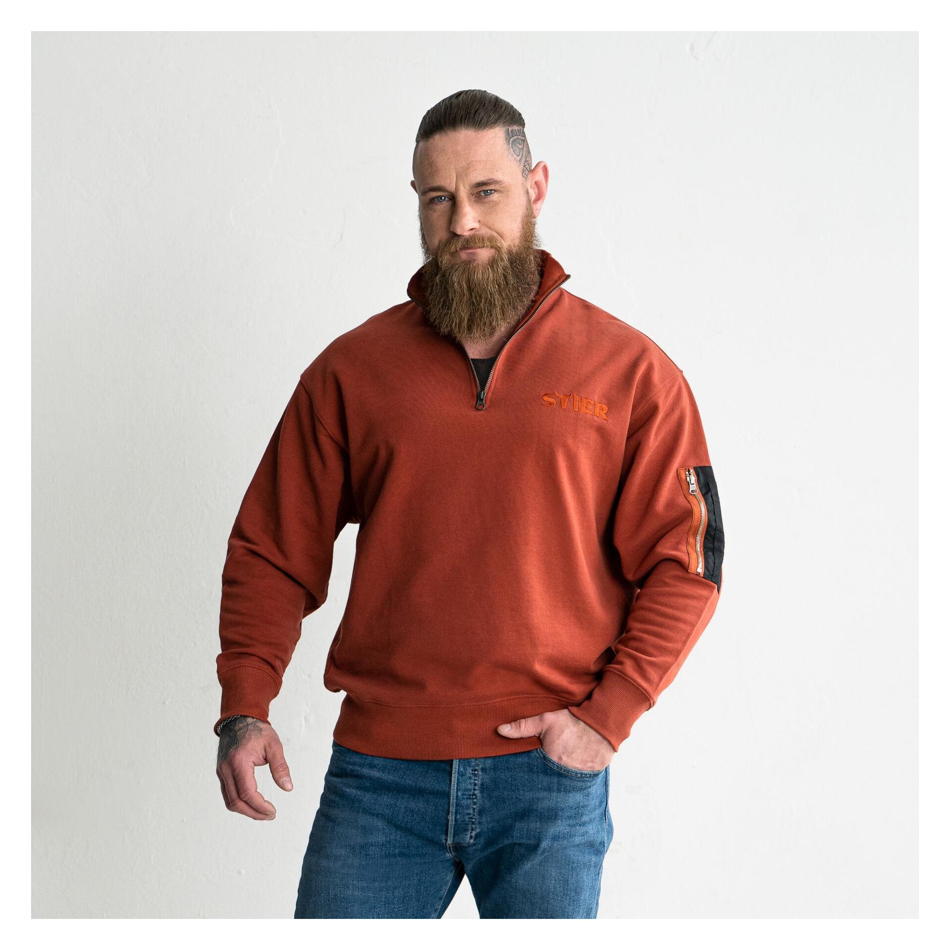 Stier Oversized Zip Sweater Functional Pocket organic cotton M Deep Red (M) (67558321)