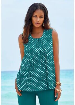 Plus Size Women's Pleated Tank by Roaman's in Tropical Teal Diamond Geo (Size 38 W) Top