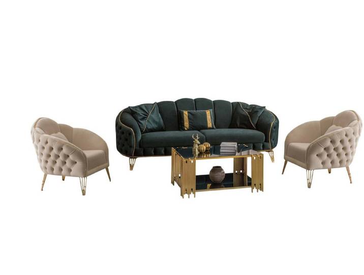 Xlmoebel Polstergarnitur Elegantes Sofa mit luxuriösen Sesseln in zeitlosem Design, (Sofa mit 2 Sesseln, 3-tlg., 3tlg.Wohnzimmer Set(Sofa 3 Sitzer+2x Sessel), Hergestellt in Europa