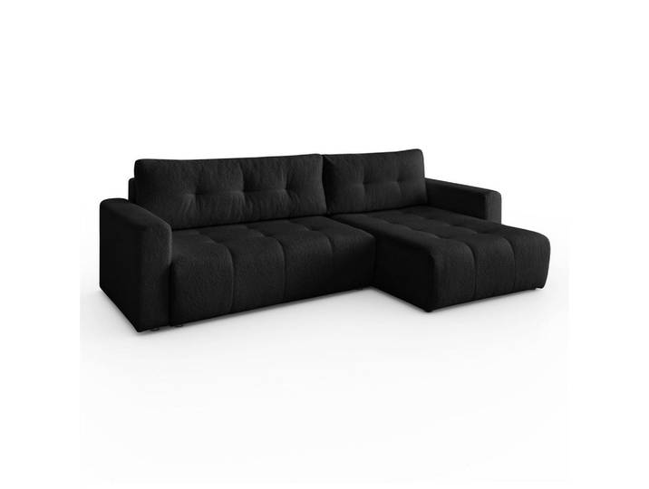 Kaiser Möbel Ecksofa Vienna Stil Bettkasten und Funktionalität Bouclé Schwarz Rechts, Holz, L-Form, Ottomane links, Ottomane rechts,L-Form, 261x143 cm, Wohnzimmer, Sofas & Couches, Wohnlandschaften, Ecksofas