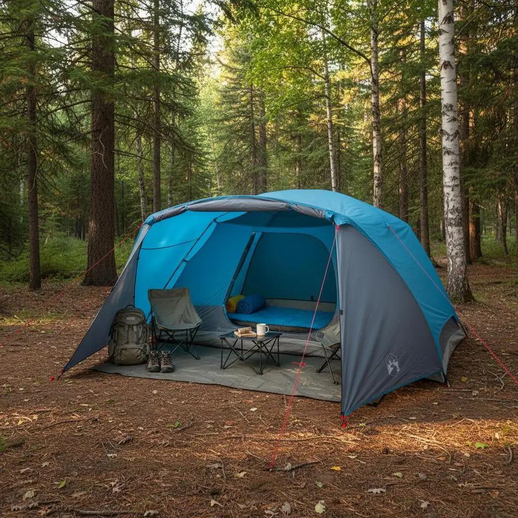Campingzelt - 4-Personen Familienzelt mit Vorzelt - Wasserdicht - Polyester - Armeegrün