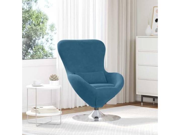 WHOPBXGAD Samt 360 Grad Drehfuß Schalenform 63x73x90 cm Blau Eiersessel Blau Samt Drehstuhl Samtbezug 360 Grad Lounge Sessel Modern Wohnzimmer Schlafzimmer