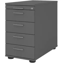 bümö Schreibtisch Schrank abschließbar, Schubladenschrank Holz in graphit, Container mit Schubladen - Schubladen Schrank Büro, Schreibtisch Container