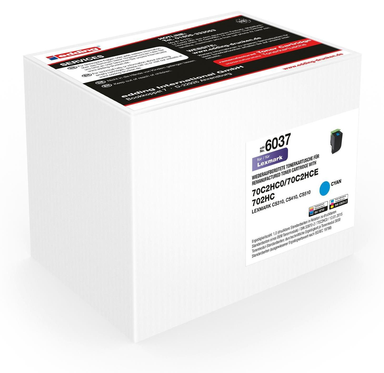 Edding Cyan Toner vervanger voor Lexmark 70C2HC0
