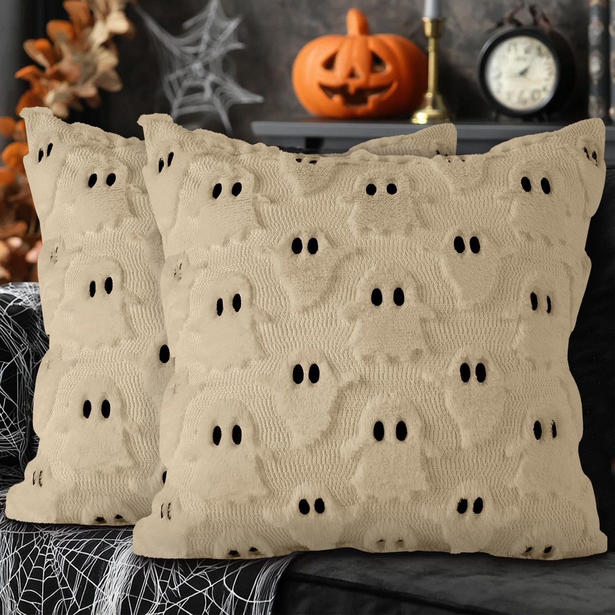 Store_7 Kussensloop Halloween Schattige Geest Beige Pluche Decoratieve Kussensloop