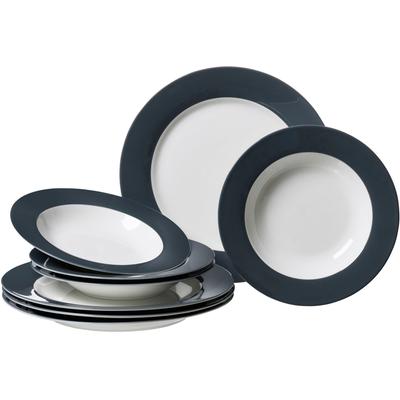 Tafelservice RITZENHOFF & BREKER "Doppio", grau (anthrazit), 8 Stk., Porzellan, Geschirr-Sets, Tafelservice, Teller Set, Geschirr-Set
