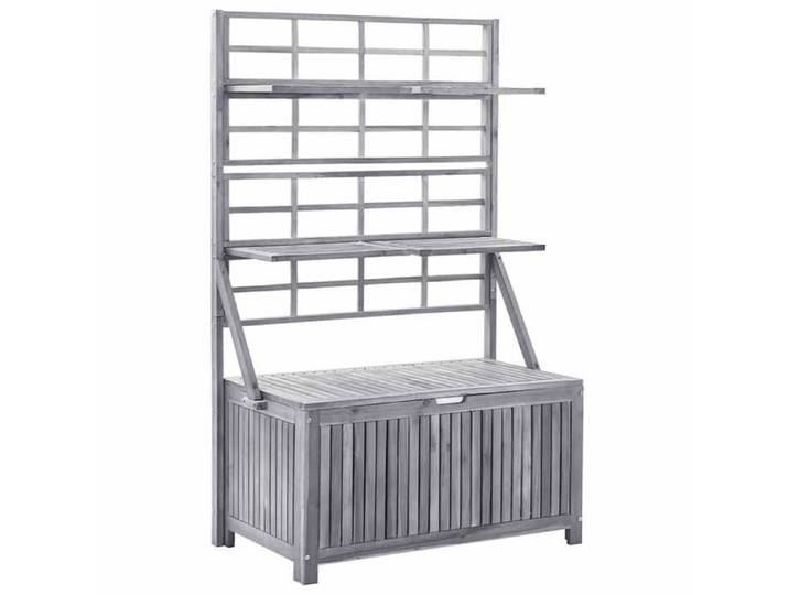 Gris Coffre de jardin - Boîte de rangement - avec treillis Gris 99x55x160cm Acacia solide m847