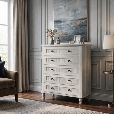 YUN "5-Drawer Dresser, 47.2"" Tall Wooden Chest of Drawers, Grey"