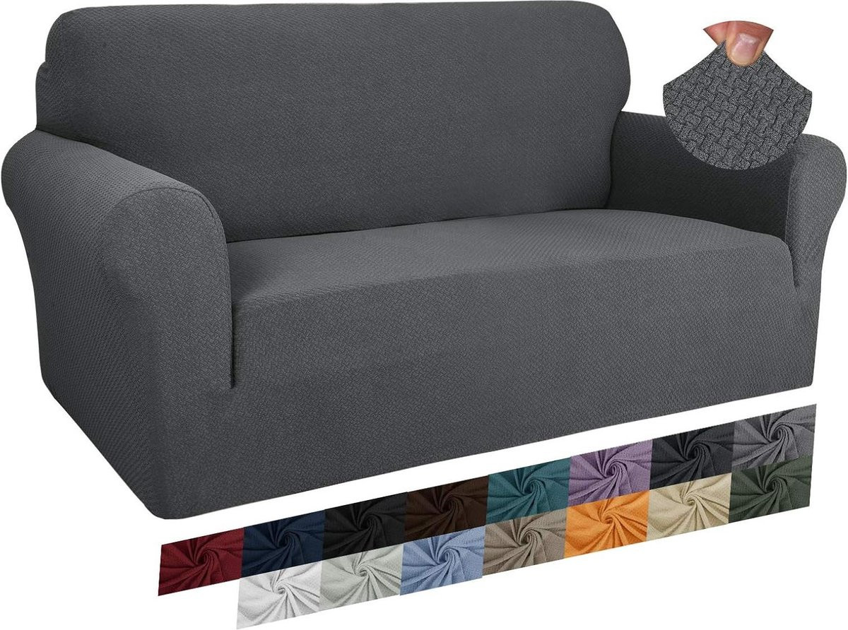 Jacquard stretch bankhoes voor 2-zitsbank - antislip - donkergrijs